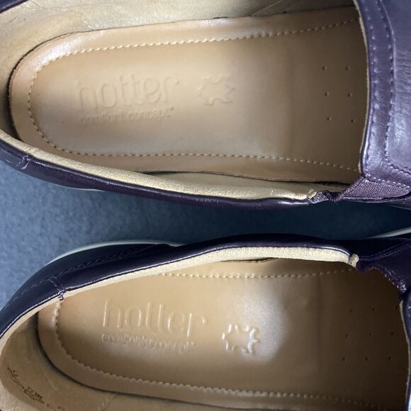 Hotter Slip On Loafer Shoe Women 9 Violet Plum Leather Flat Comfy Boho Casual - Picture 16 of 16